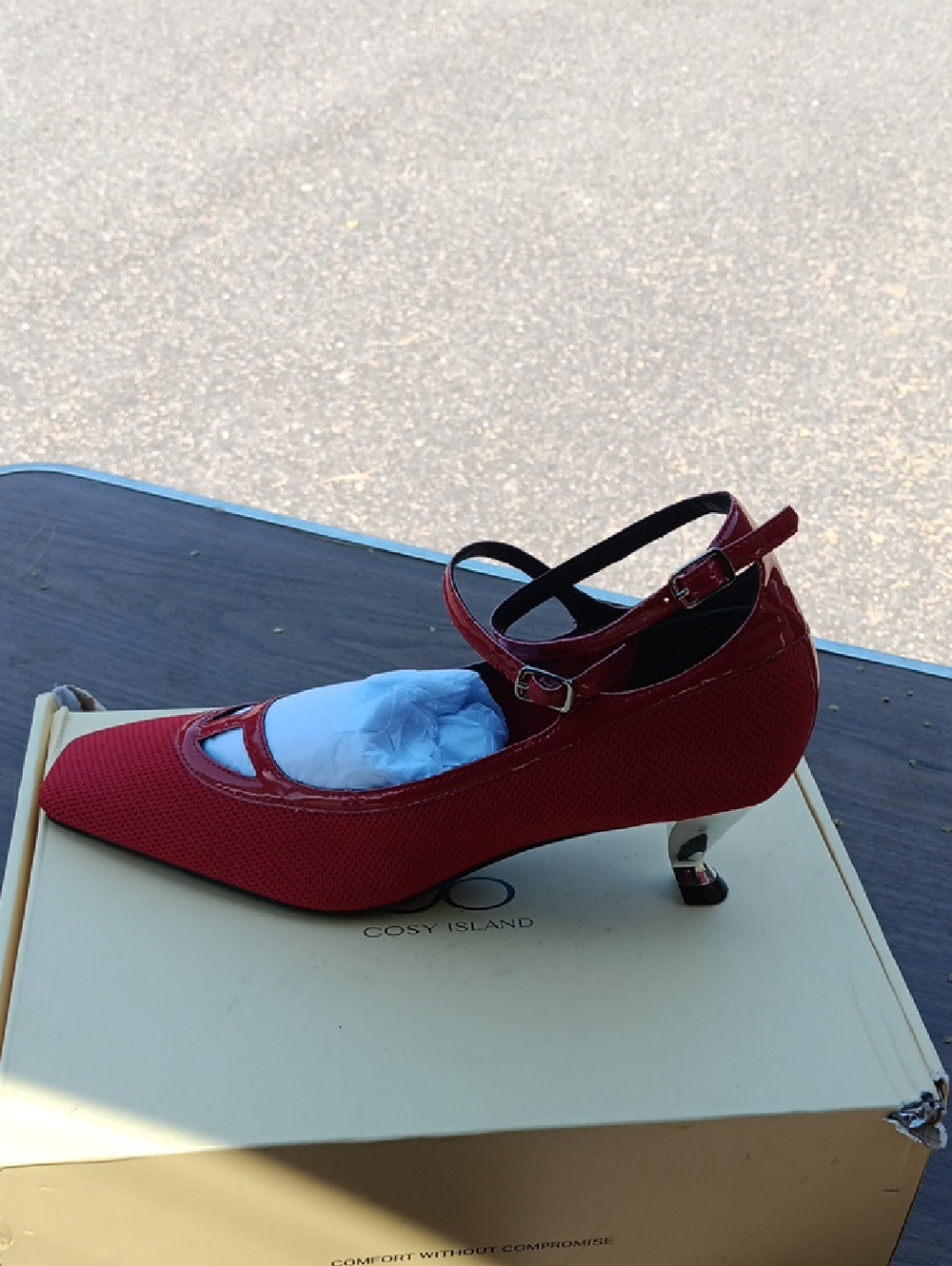 Red Mary Jane Kitten Heel Pumps